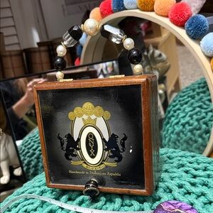 Onyx Black and Brown Clutch with Beaded Handle